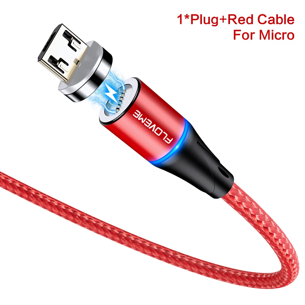 Red For Micro FLOVEME 3A Магнитный Micro USB кабель для iPhone XR 7 type-c зарядный шнур для передачи данных Быстрая Зарядка адаптер usb type C кабели для мобильных телефонов - Цвет: Red For Micro