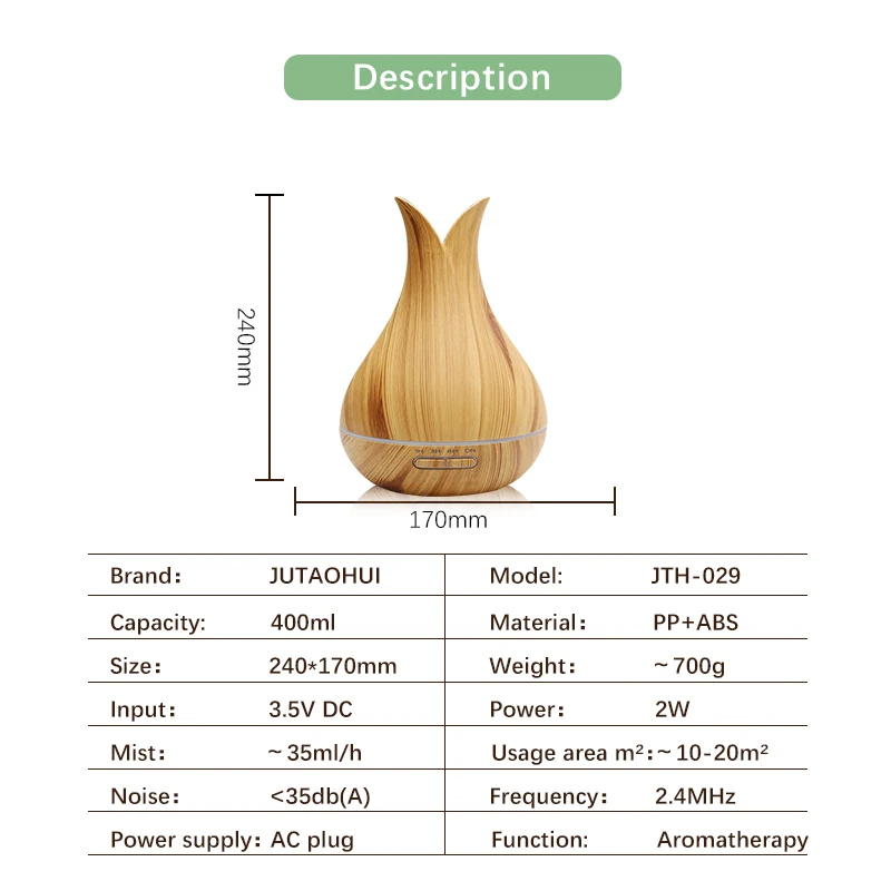 JTH-029 Aroma Essential Oil diffuser Ultrasonic Cool Mist Humidifier Air Purifier 7 Color LED Night light for Office Home | Бытовая