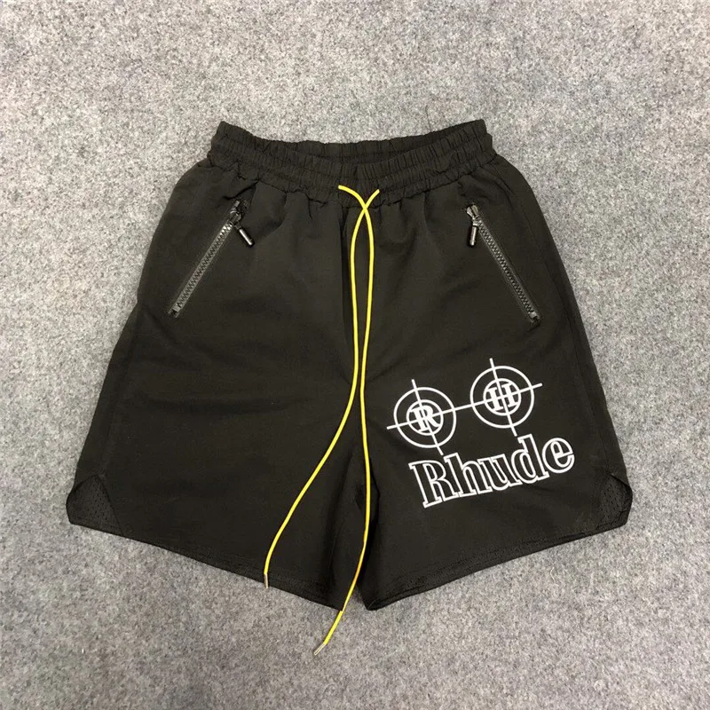 2019 RHUDE неоновые цель шорты летние свободные нейлон Для мужчин в стиле хип хоп Уэйд