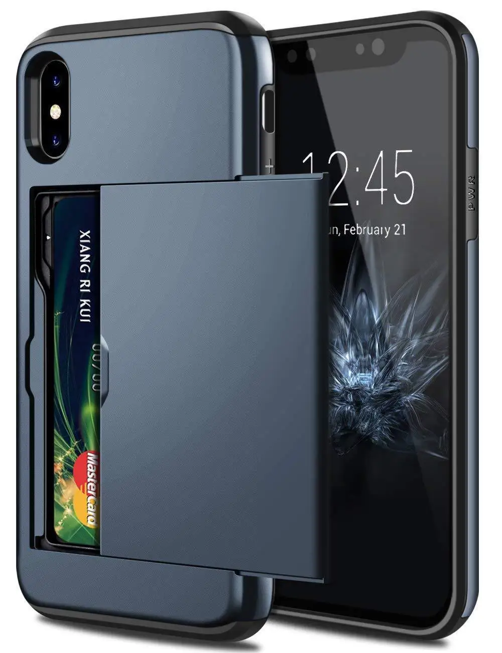 Деловой чехол для телефона s для iPhone X XS чехол для MAX XR Slide Armor кошелек с отделениями для карт чехол для iPhone 7 8 Plus 6 6s 5 5S SE - Цвет: Navy Blue