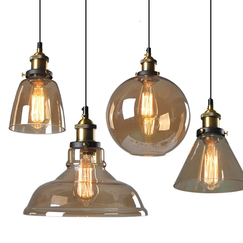 

Vintage Glass Pendant Lamps Loft Industrial Hang Lamp Smoky Grey Kitchen Hanging Lamps Decor Luminaire Lamparas Lustre Lighting