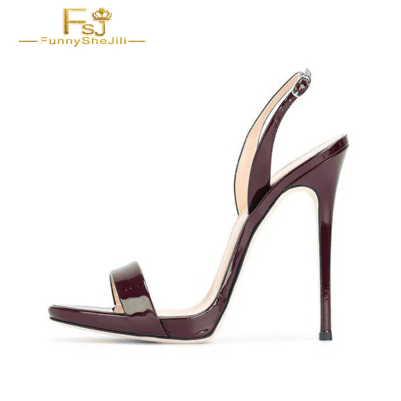 

FSJ Women Shoes Ladies Pumps 2108 Spring Autumn Chocolate Slingback Heels Patent Leather Stiletto Heel Big Size Shoes11 12 13