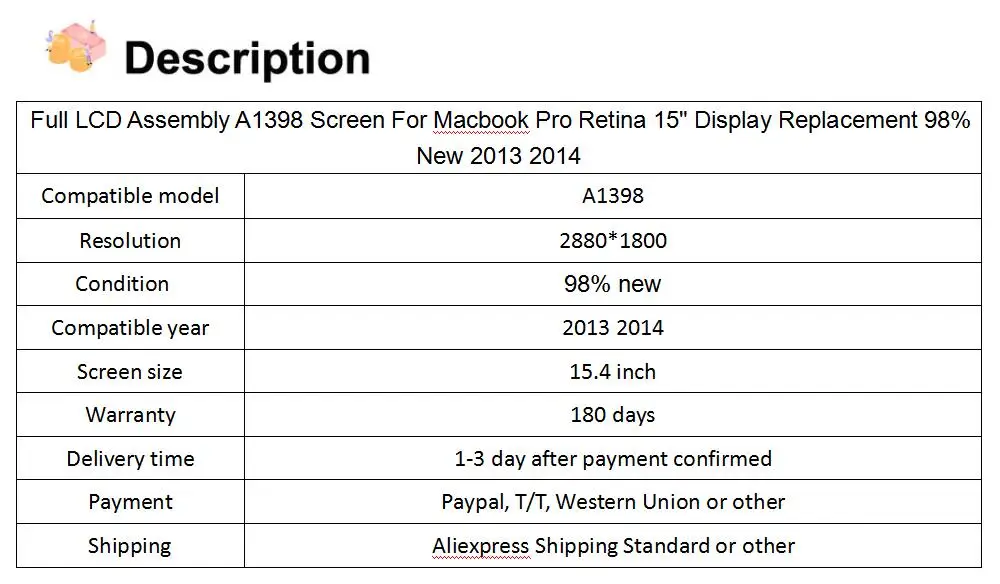 Дисплей для Macbook Pro retina 1" A1398 ЖК-экран в сборе Замена 98% 2013 год