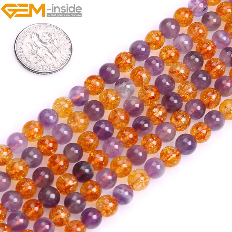 

Gem-inside Natural Round Smooth Amethysts & Citrines Beads For Jewelry Making 6mm 8mm14mm 15inches DIY Jewellery