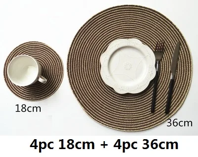 4PC 18cm 4PC 36cm Junwell полиэстер/Котто плетеные разноцветные круглые салфетки Жаростойкие коврики для обеденного стола Нескользящие моющиеся коврики набор - Цвет: 4PC 18cm 4PC 36cm