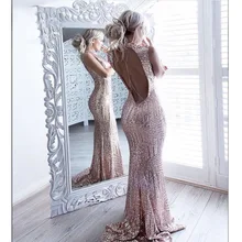 Sweep Train Vestidos Prom Sexy Backless Sequin Party Gala Dress TVdaily Mermaid Prom Dress
