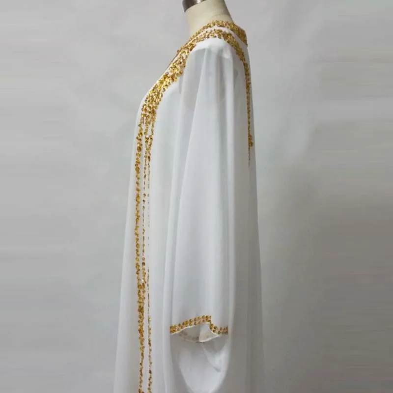 Белые и золотые платья на выпускной 2018 Арабский мусульманский с длинным рукавом