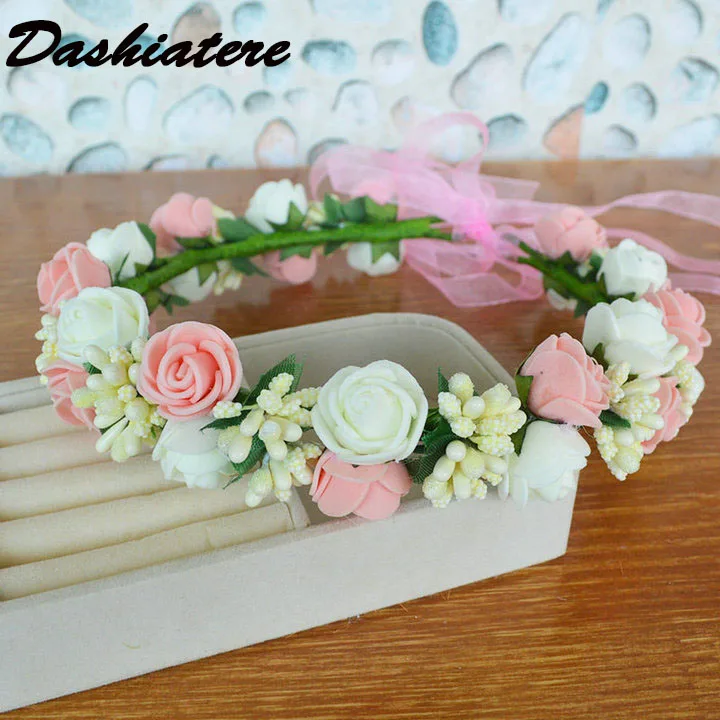 

Korean Wedding Hair Wreath Floral Crown for Kids Flower Girl Woman Ivory Pink Mommy and Me Headband Bridesmaid Headpieces