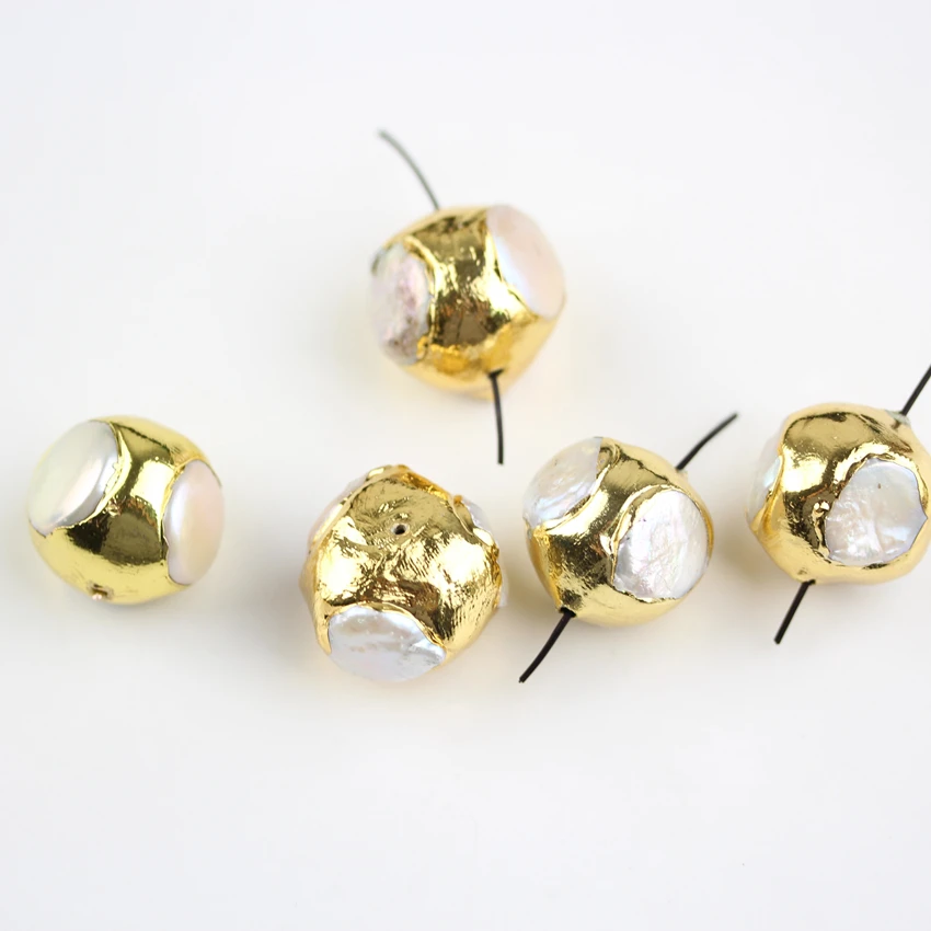 10 шт. золотой Цвет Гальванические Круглый Форма ювелирные изделия Pearl White Shell