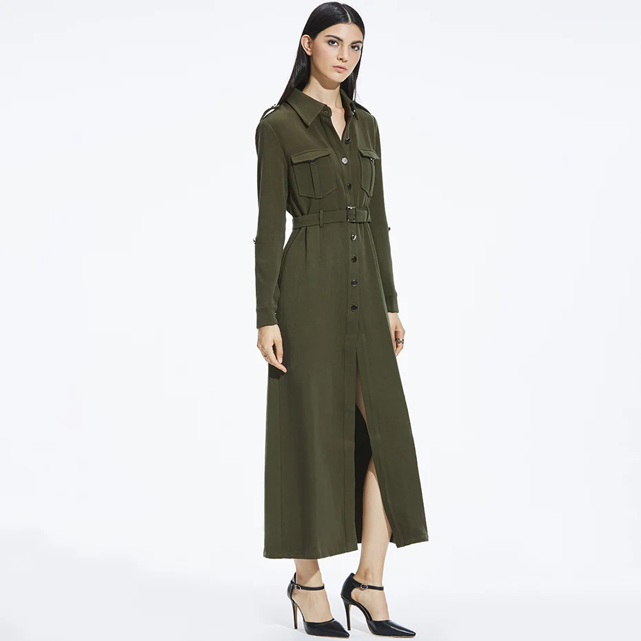 Женская рубашка длинное платье с длинным рукавом армейский зеленый крутой