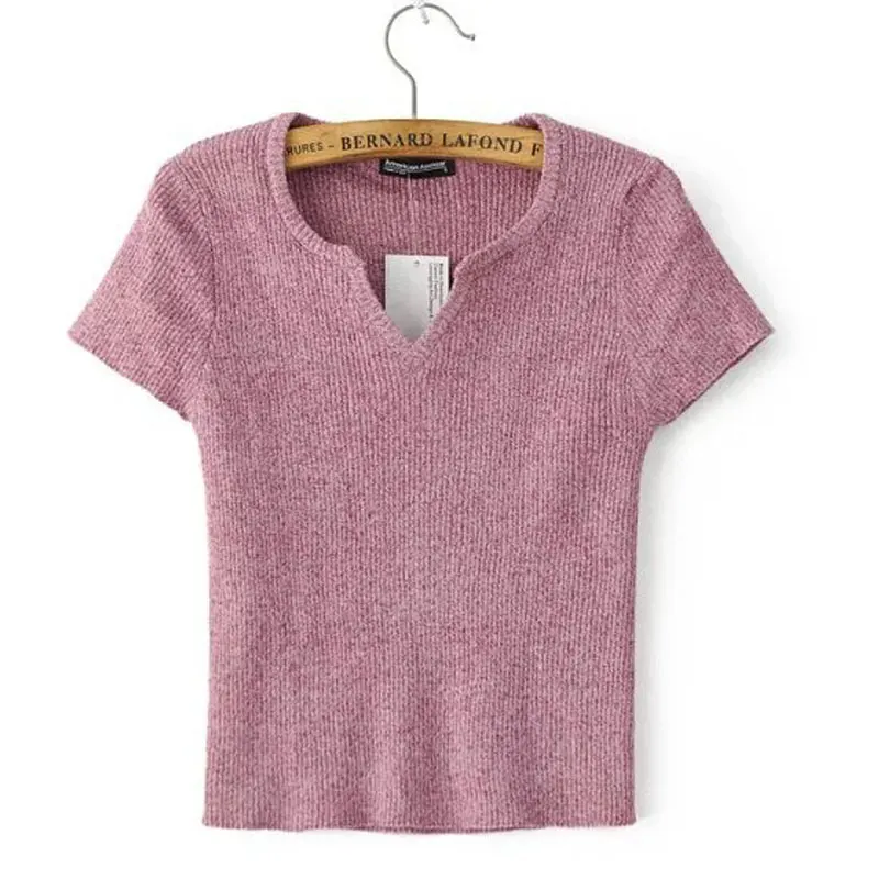 Повседневные трикотажные футболки для женщин короткий топ 2017 женская