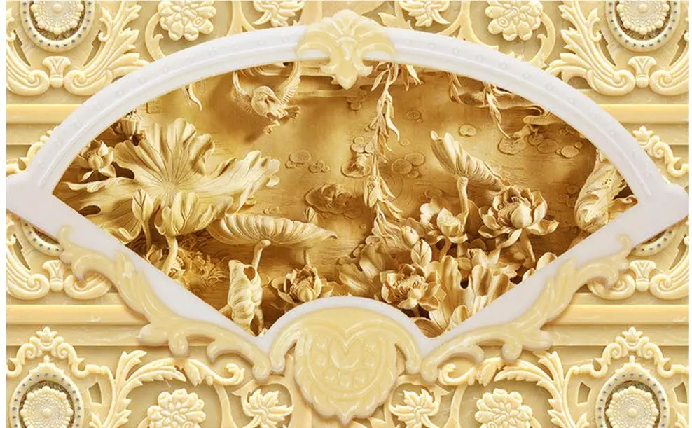 Пользовательские 3d обои Лотос пруд резьба по дереву Искусство роспись для