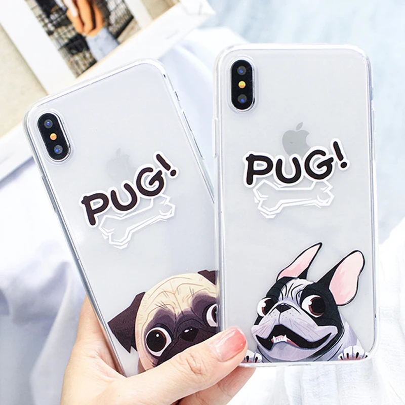 WOTP Cute Cartoon Animal PUG Dog Couples Phone Case For iphone 6 6S 7 8 Plus Fashion Soft TPU Funny Clear Back Cover Capa Fundas |