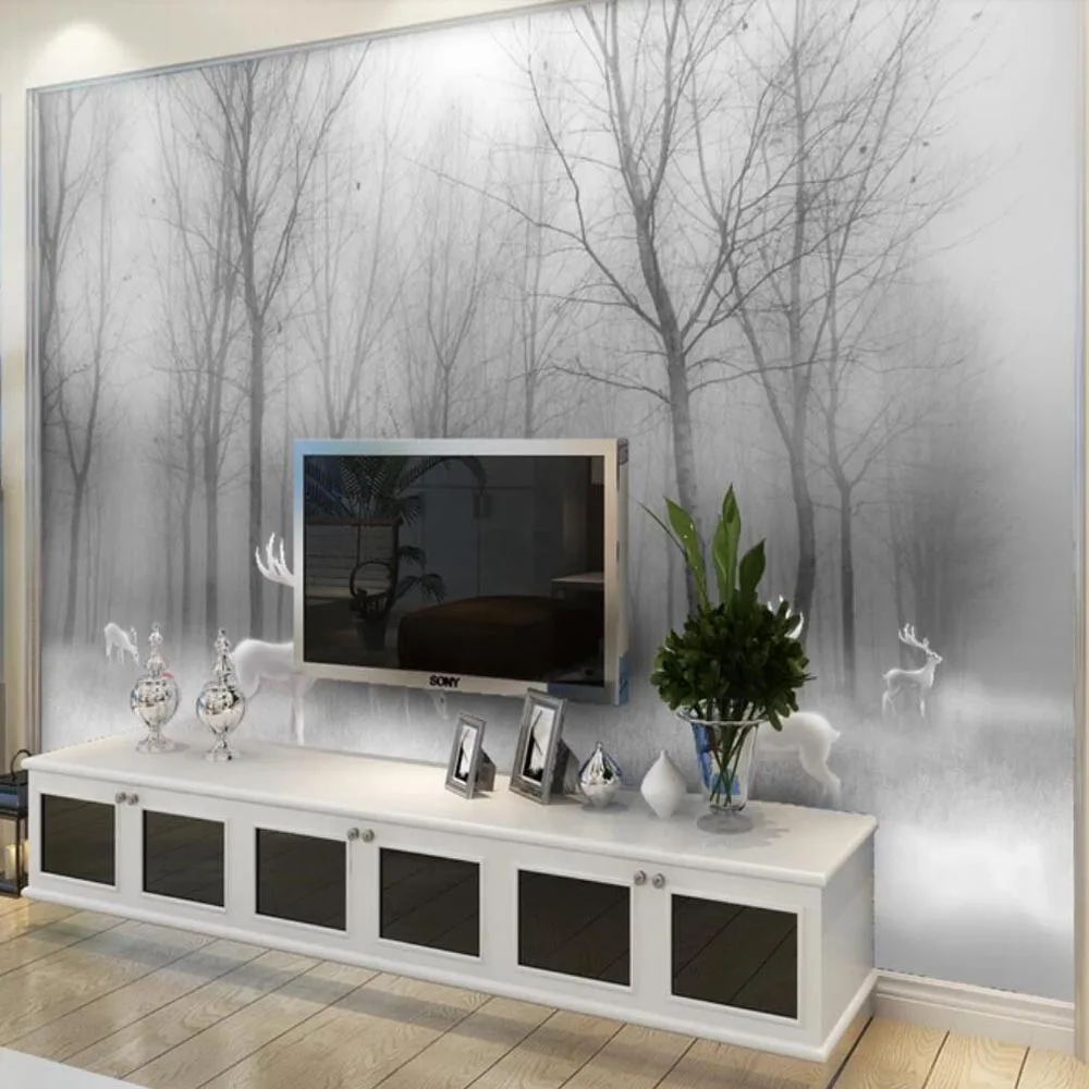 Настенные обои в европейском стиле с абстрактным оленем черным и белым