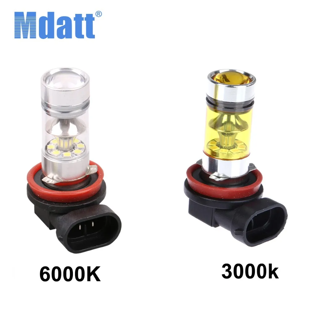 Mdatt 2 шт. H8 H11 HB4 Led HB3 9006 9005 Противотуманные фары 2000LM 6000K дневные ходовые огни 12V Белый