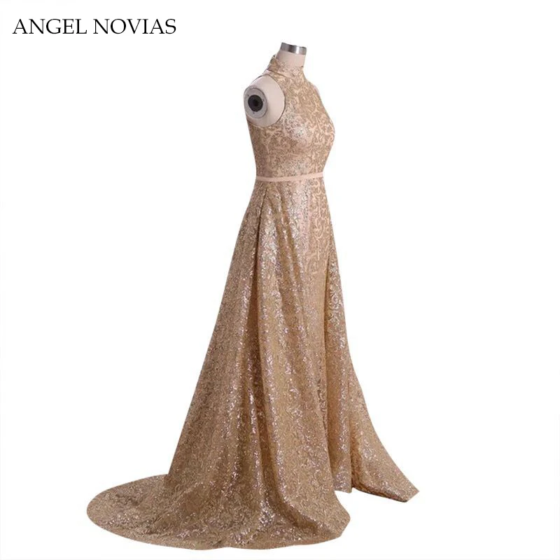 Женское блестящее вечернее платье ANGEL NOVIAS длинное в арабском стиле с высоким