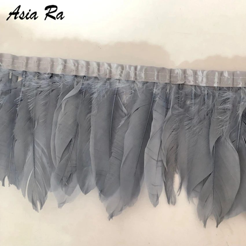 Серый цвет перо отделка цена 10 метров гусиное полоски бахрома для карнавала