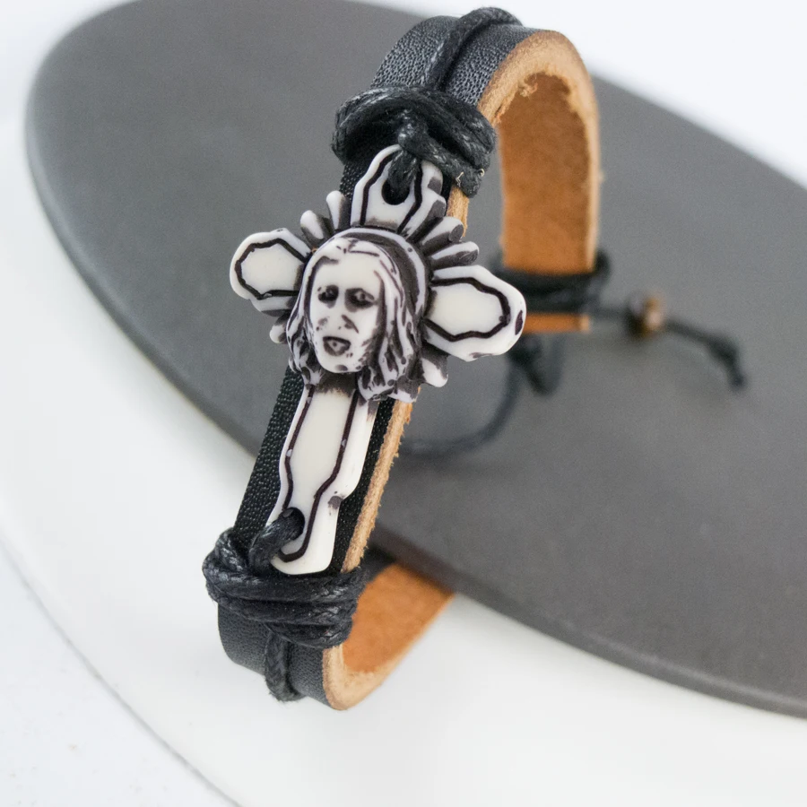 Мужской кожаный браслет Crucifix ограниченный материал из кости яка винтажные