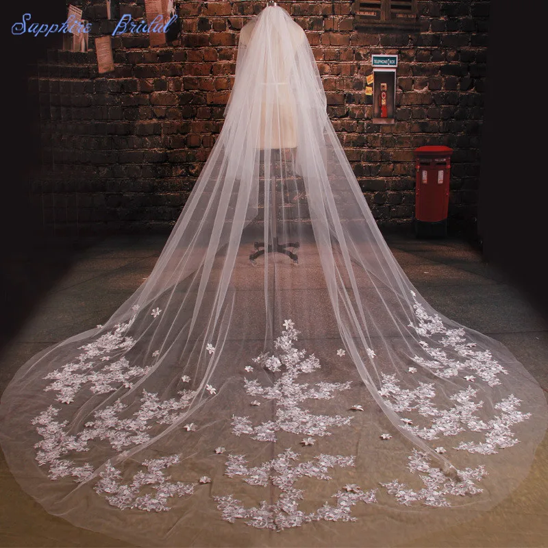 

Сапфировая свадебная фата, роскошная кружевная свадебная фата для невесты, Фата для принцессы, Фата для свадьбы