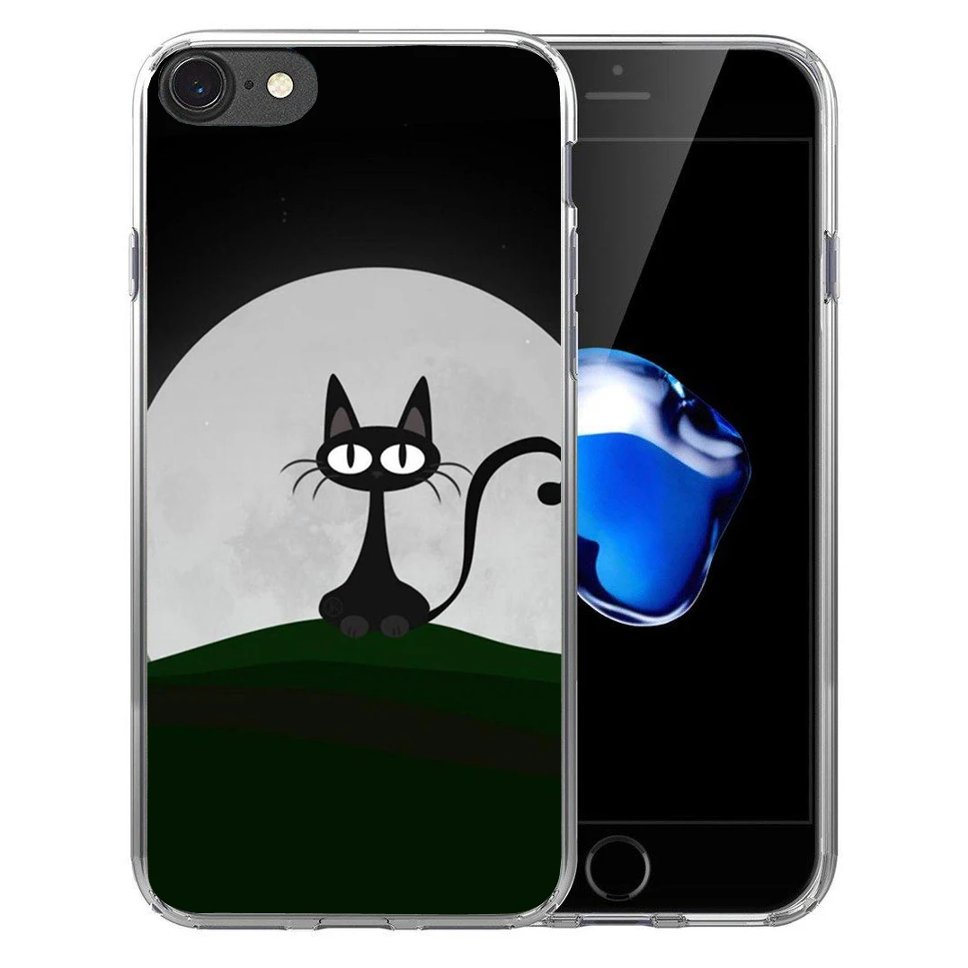Для iPhone X 8 7 плюс 6 S 5 5S SE Мягкие силиконовые ТПУ Защитная Черный кот глядя глаз Coque