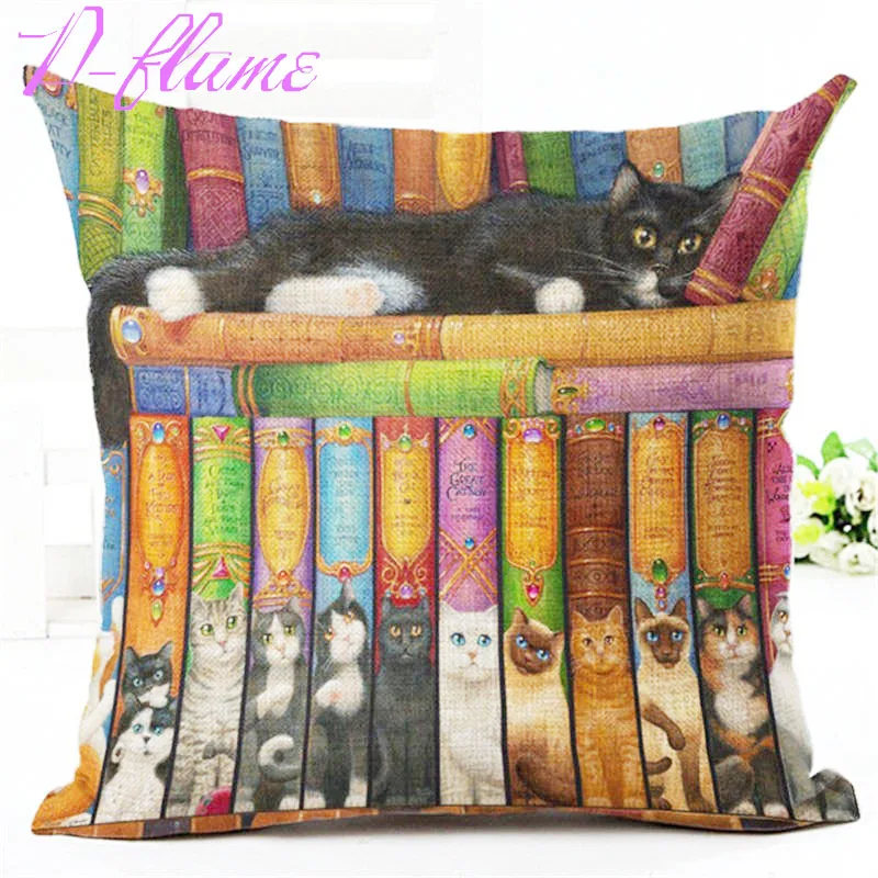 Leuke Kat Patroon Gedrukt Katoen Polyester Kussensloop Decoratieve Kussen Kussens Gebruik Voor Thuis Sofa Auto Kantoor Almofadas | Дом и сад