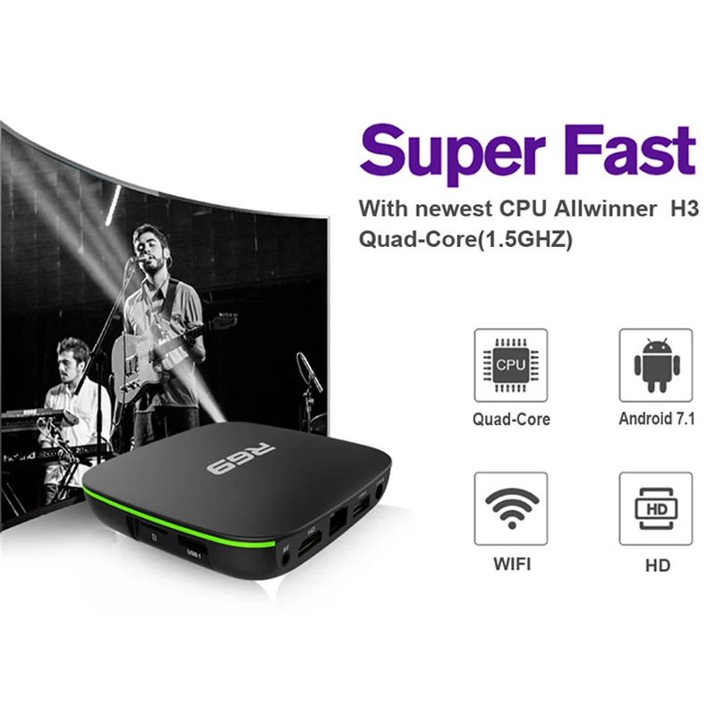 R69 Smart Android 7 1 ТВ-приставка 2 4G Wifi H3 четырехъядерный телеприставка 1080P Hd 3D видео