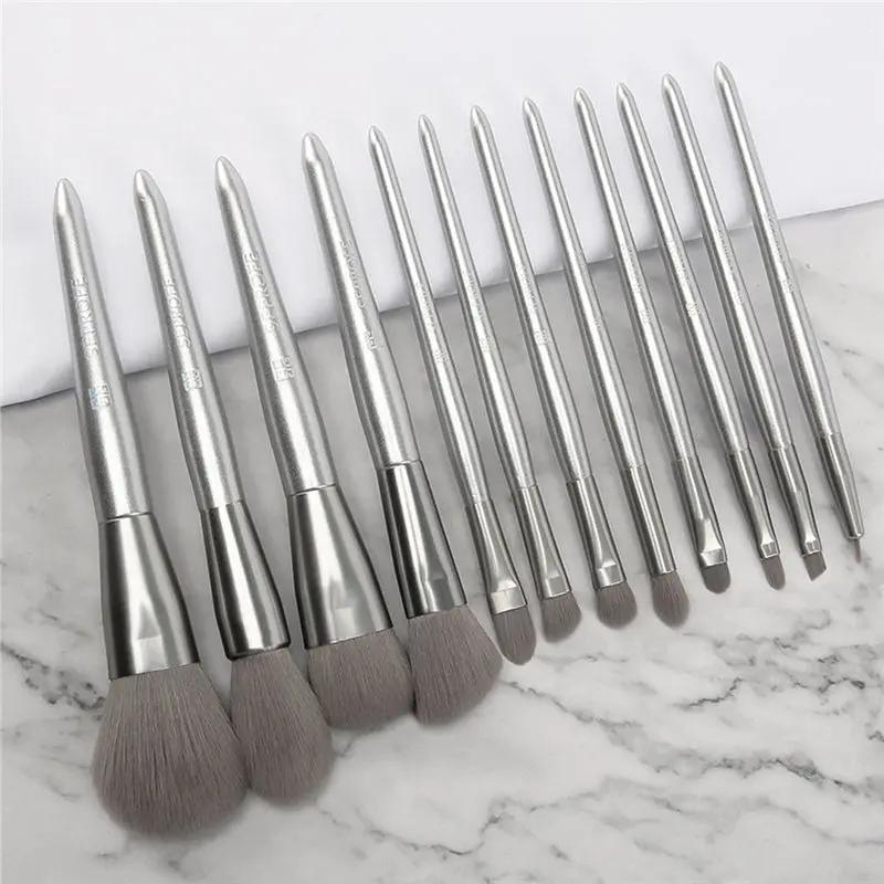 12 серебряных кистей для макияжа полный набор начинающих лунная Серебристая