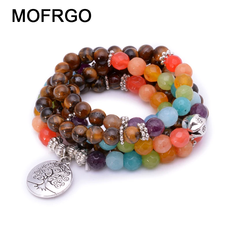 Браслет Древо жизни из 7 чакр тигровый глаз бисера унисекс 108 Mala браслеты или