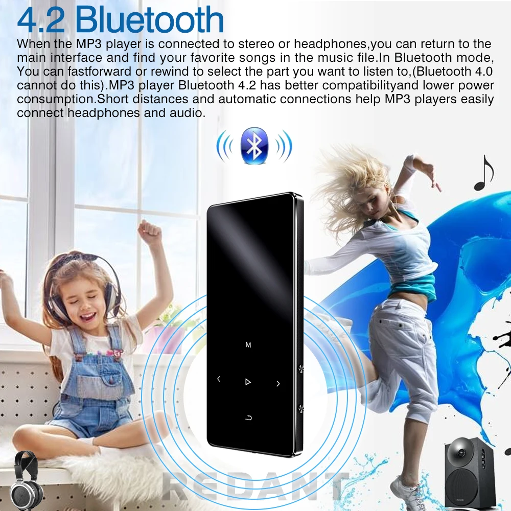 REDANT MP3-плеер Bluetooth со встроенным динамиком 1,8 дюймов экран сенсорные клавиши fm-радио диктофон электронная книга без потерь Hifi музыка
