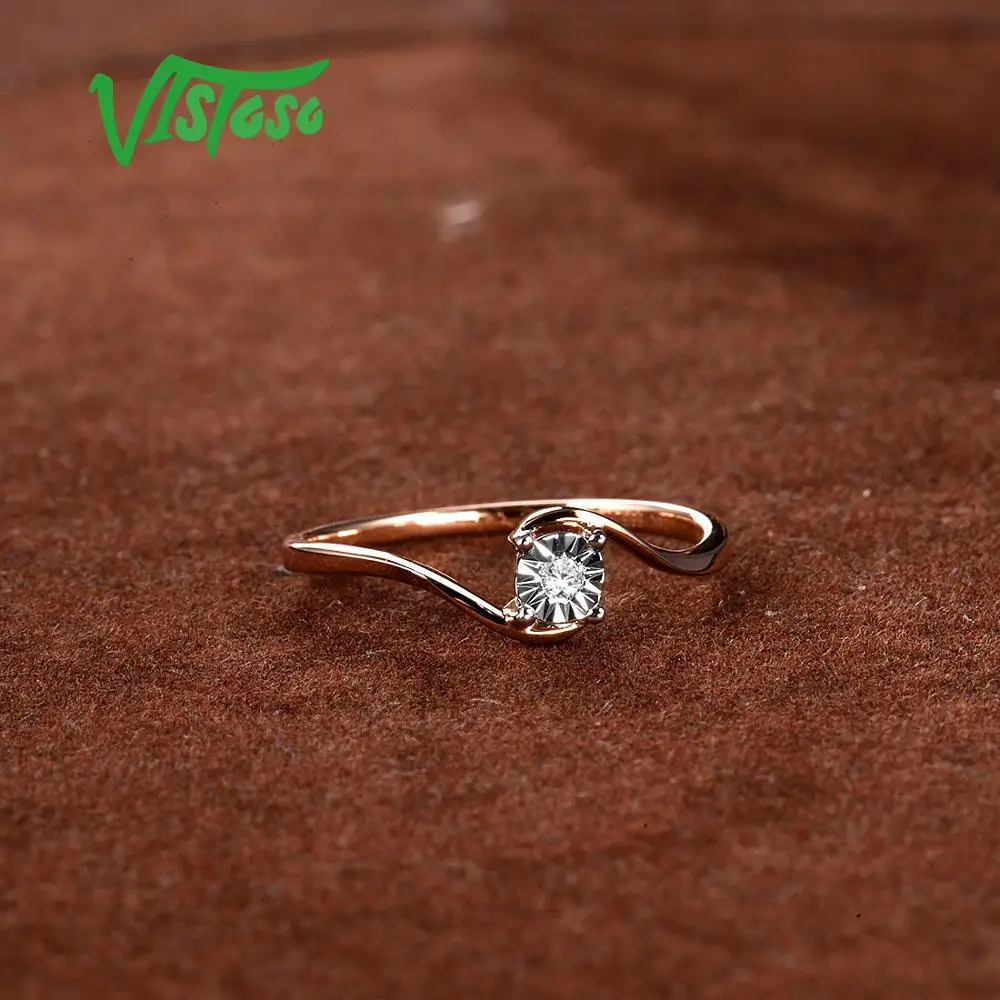 VISTOSO Pure 14K 585 двухцветное Золотое Сверкающее иллюзионное кольцо с бриллиантами для женщин, юбилейное модное ювелирное изделие