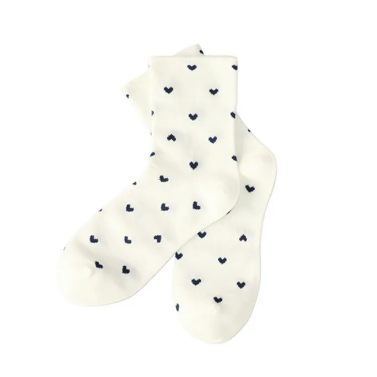 White BHeartSSS Мягкие короткие носки для взрослых с красными сердечками, лояльная королевская леди, шелковая, чистая, настоящая любовь, ребро, с узором, из искусственного хлопка, весна, новинка - Цвет: White BHeartSSS