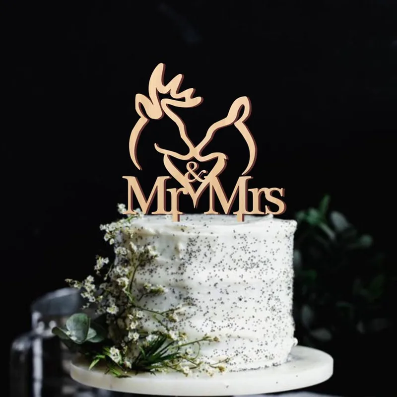 Свадебный торт Топпер деревянный олень торт Топпер Mr Mrs пара украшение для свадебного торта акриловое украшение розовое золото