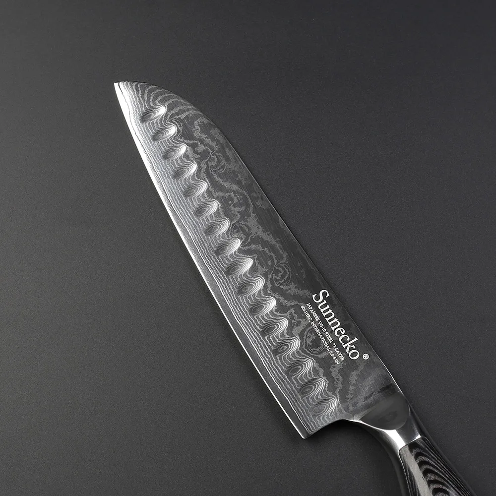Нож сантоку SUNNECKO из дамасской стали японские кухонные предметы лезвие 7 дюймов 73