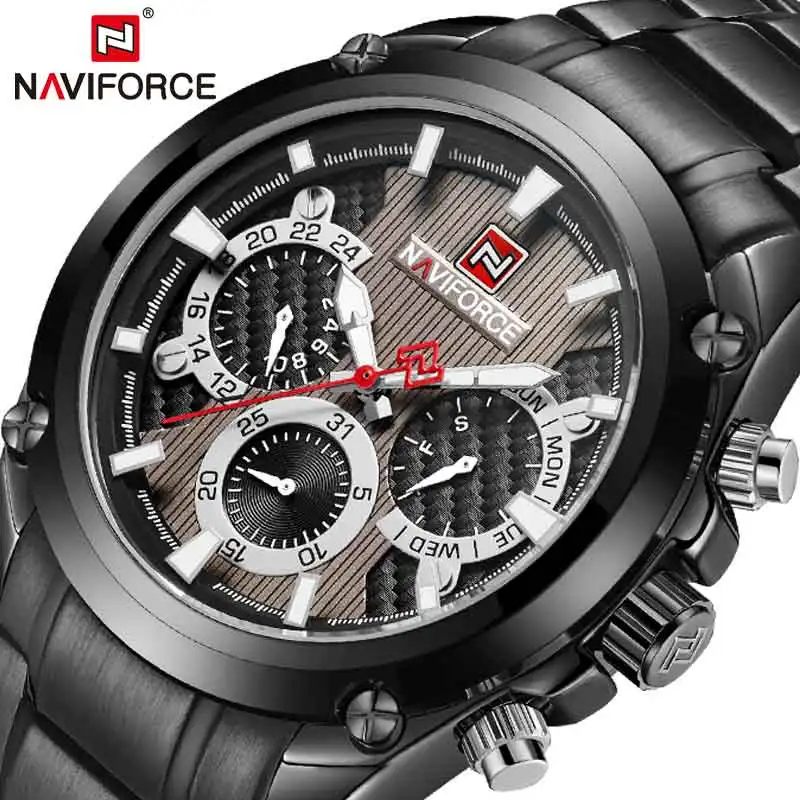 NAVIFORCE мужские креативные спортивные военные часы деловые Неделя 24 часа наручные