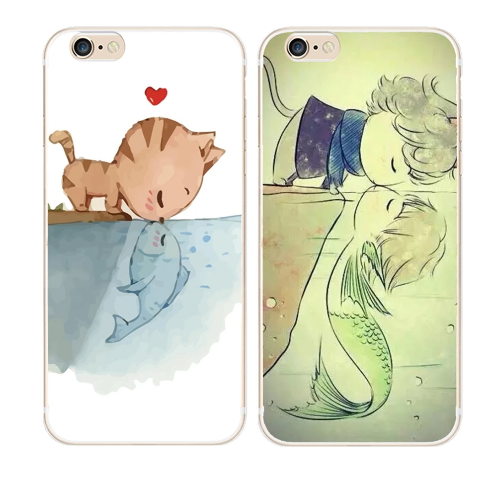 Мягкий чехол для мобильного телефона из ТПУ с милой нарисованной кошачьей рыбой