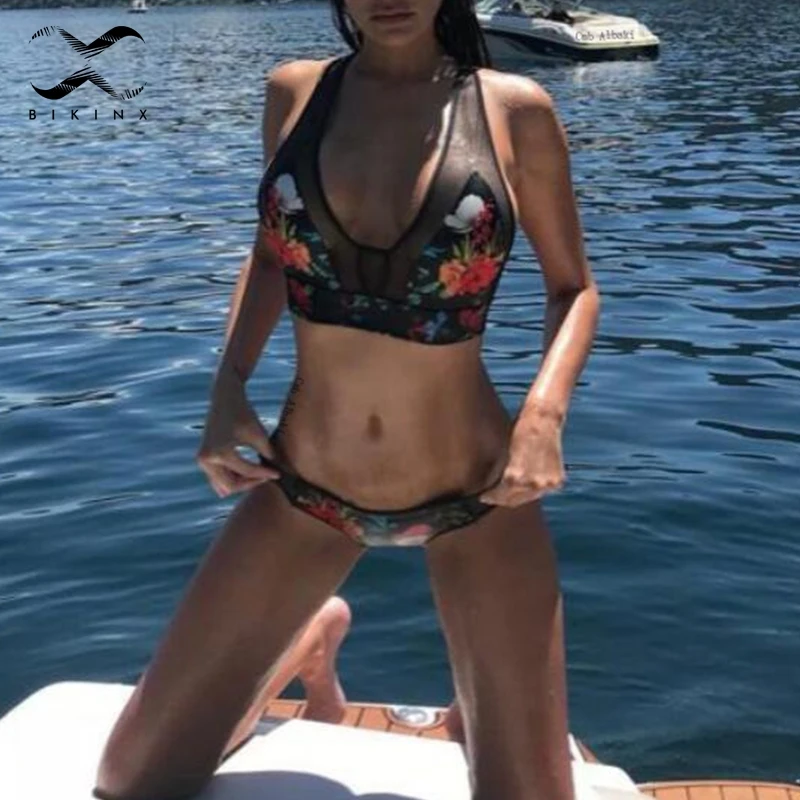 Bikinx сетчатый прозрачный купальник для женщин с глубоким v-образным вырезом