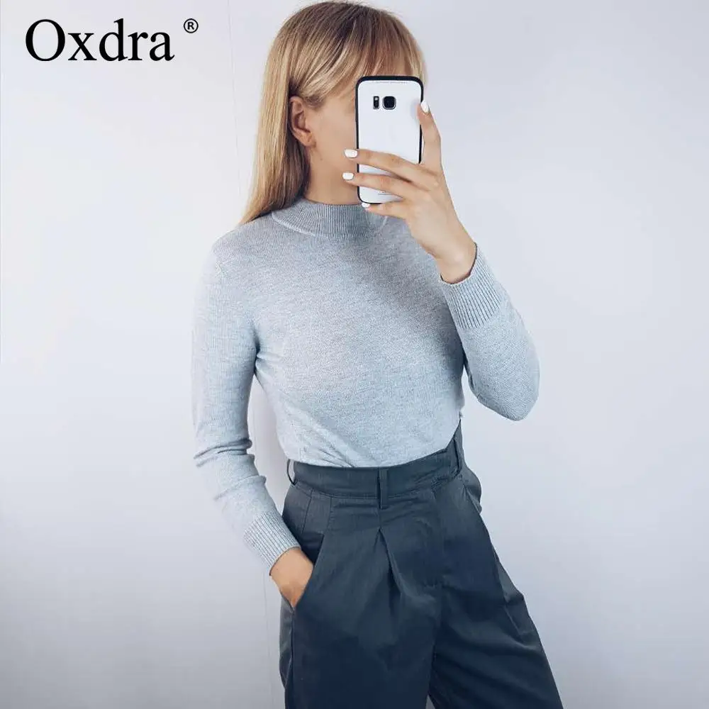 Oxdra 2019 зимние однотонные базовые мягкие свитеры пуловеры женский вязаный свитер