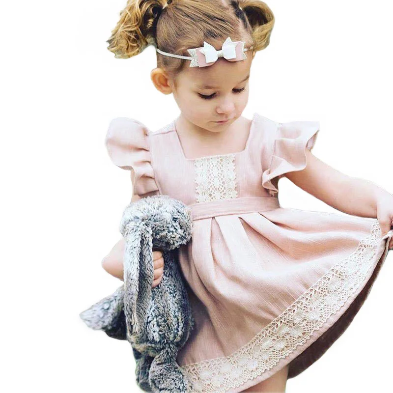 Розовое платье принцессы Vestido Infantil с оборками на рукавах ТРАПЕЦИЕВИДНОЕ ПЛАТЬЕ