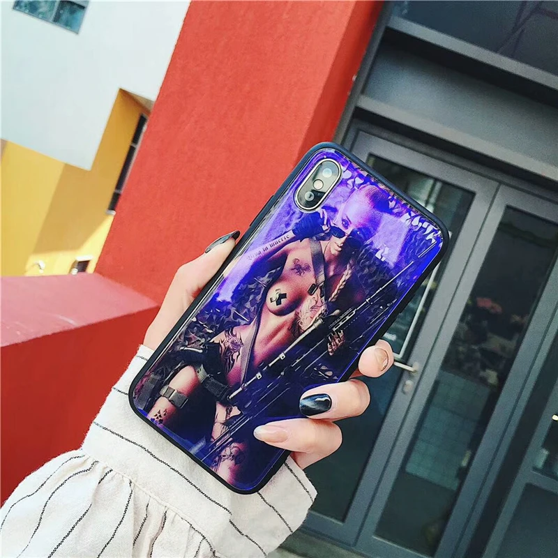 RMJ-DAN Handsome fashion Brave warrior Apply to For Apple iPhone 6 6S 7 8 Plus X Blue Glass Phone Case+TPU cellphone case |