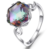 fashion silver color big round stone rainbow ring for women wedding aaa cubic zircon jewelry vintage heart engrave wedding rings