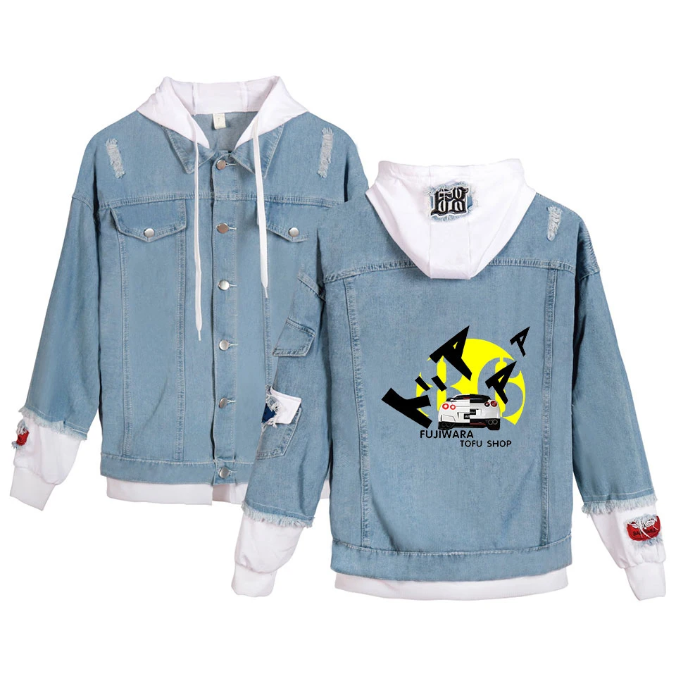 

2019 Hot Fashion Light blue Hooded Denim Jacket lnlitial D Print Men's Casual spring autumn essentials Denim Coats