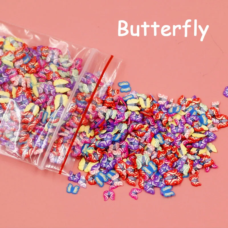 Butterfly 1000 шт наклейки с фруктами и животными, клейкие аксессуары, модные, сделай сам, для наполнения ногтей, полимерная глина, милые декоративные наклейки, Креативные Игрушки для девочек - Цвет: Butterfly