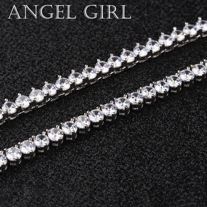 Angelgirl амулеты блестящие 18 дюймов три зубец 4 мм циркон теннис серебро и золото цвет ожерелье для женщин и мужчин брендовые ювелирные изделия