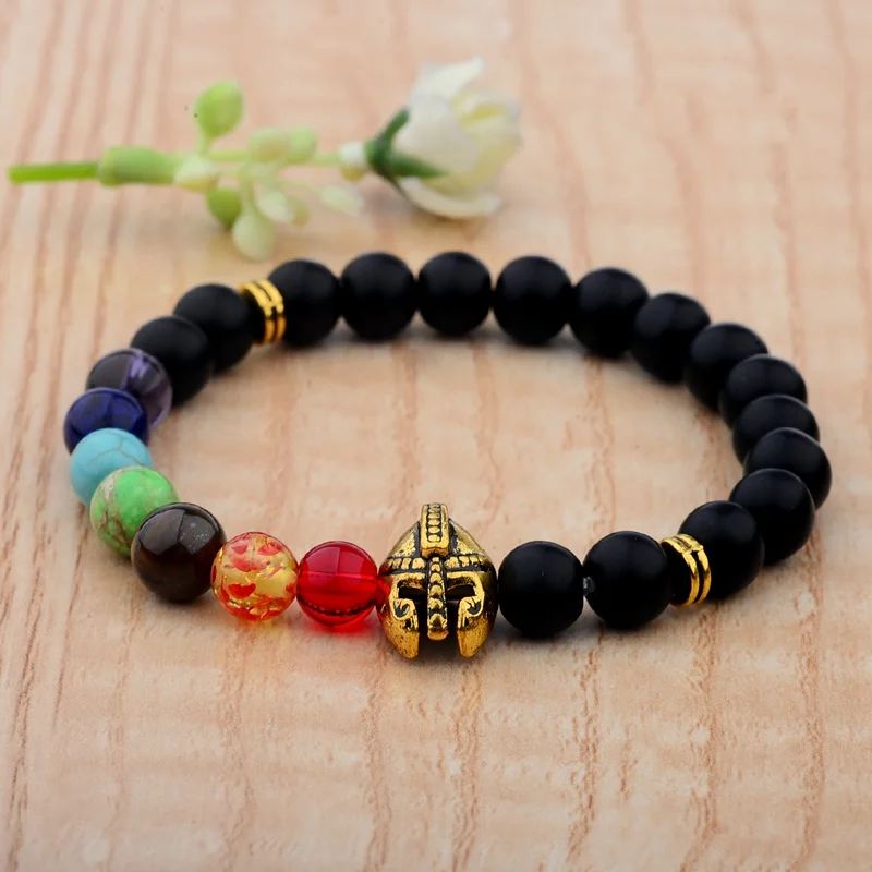 Шлем воина матовый черный камень бусы 7 Чакра браслет Корона Будды голова