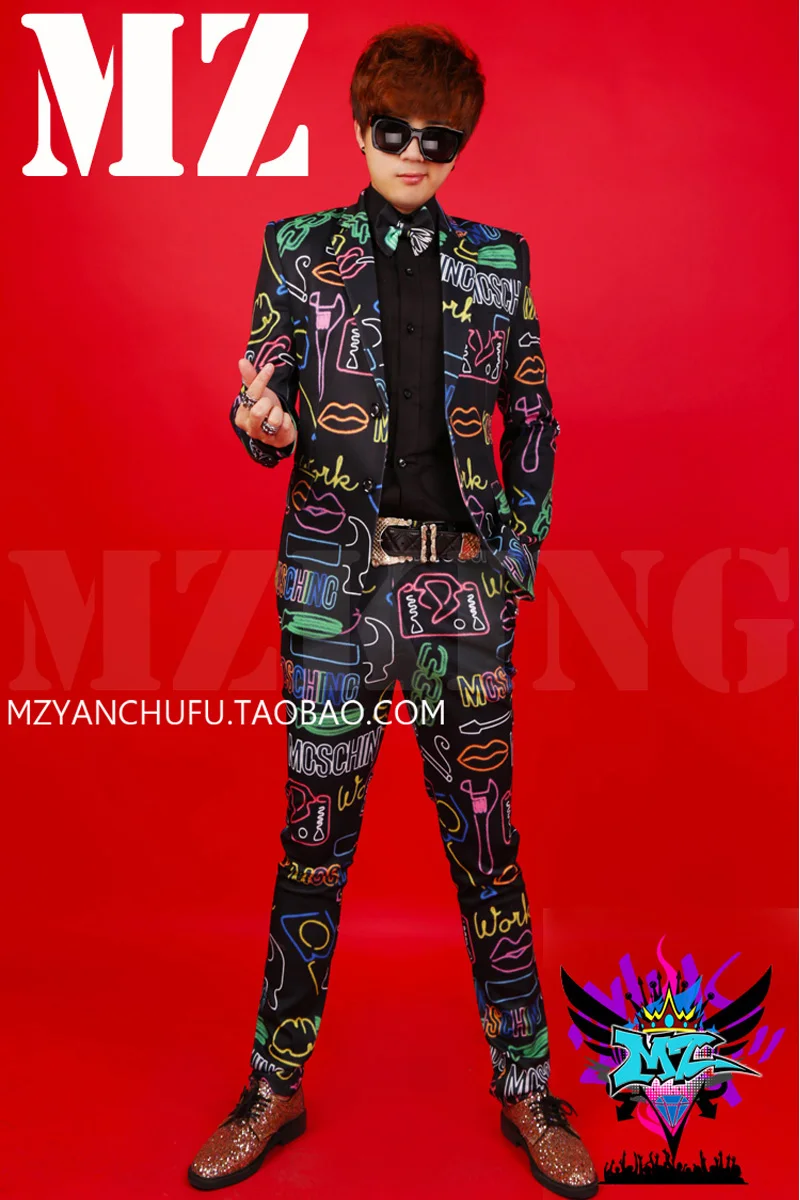 Оригинальный костюм Go-Go мужской певец костюмы хип хоп красочный Неон DJGD бар