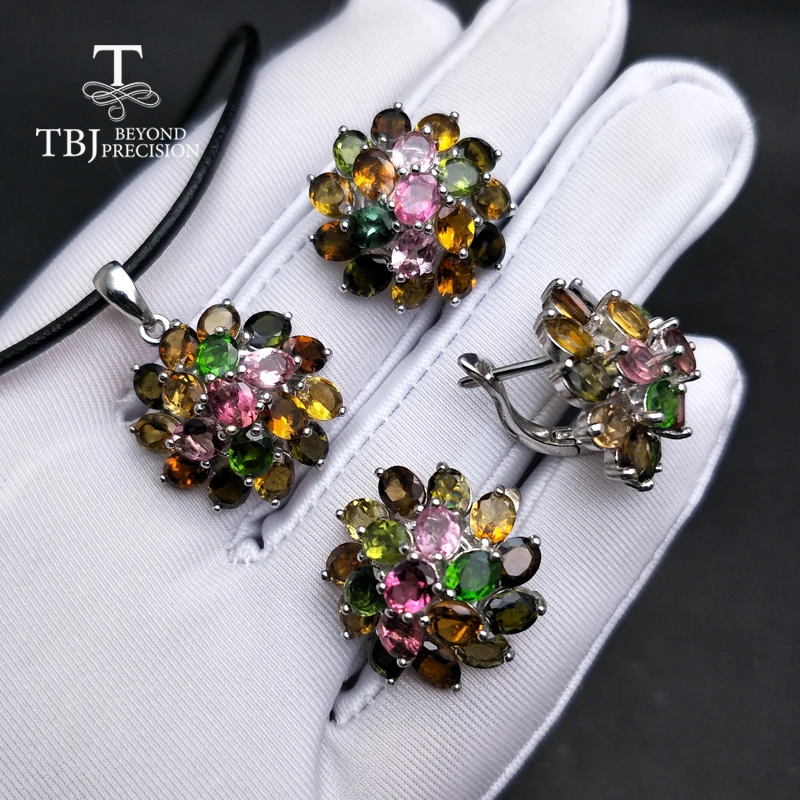 Женский комплект украшений с разноцветным турмалином TBJ ювелирные украшения из