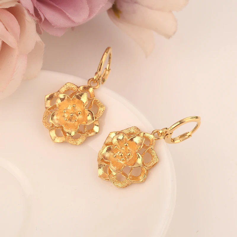 

Earrings For Women Fashion Jewelry Gold Color african Arab Earrings Body Jewelry Flower Pendant as women girls kids Gift