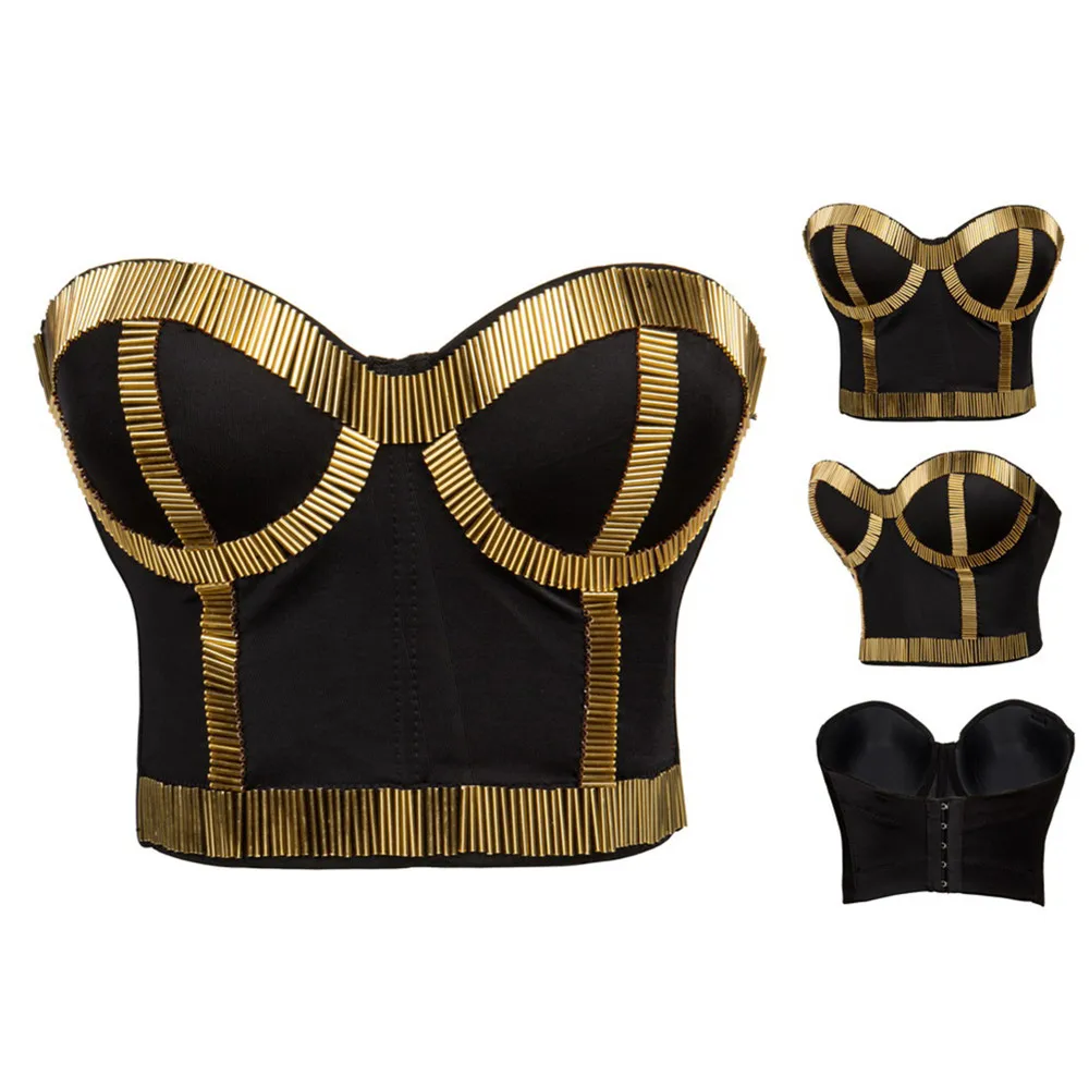 Панк Цвет серебристый Золотой Трубки Бисер ущелье пуш ап бюстгальтер серии Gothic