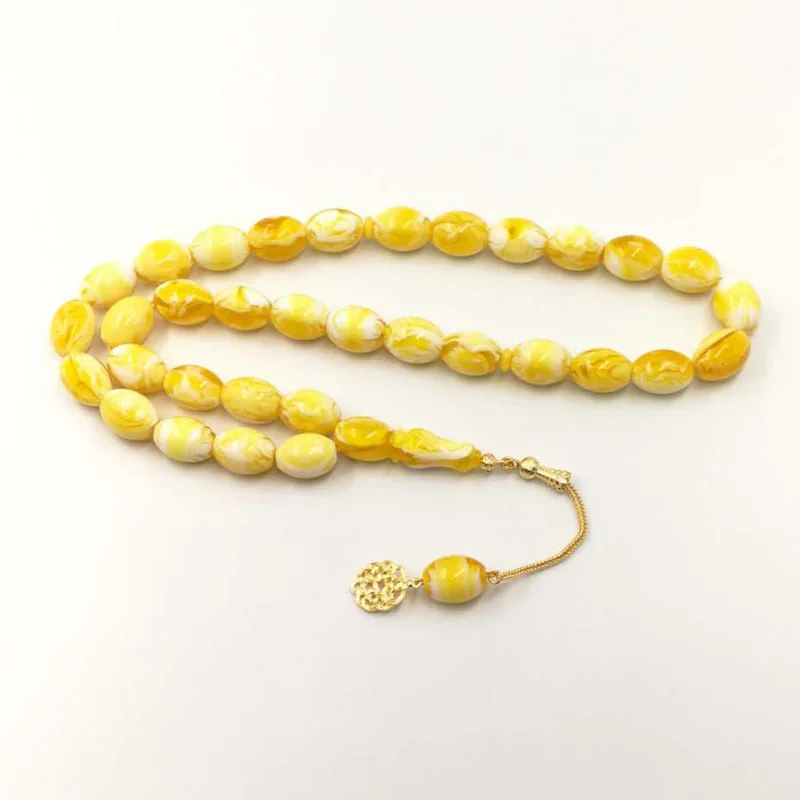 

Пылезащитные четки большой мужской размер Золото Tasbih 33 Смола Желтый тасбих золотые металлические кисточки мусульманский особый подарок