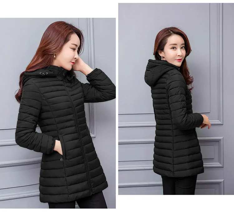 Зимняя женская хлопковая куртка 2020 Новая мода средней длины с капюшоном